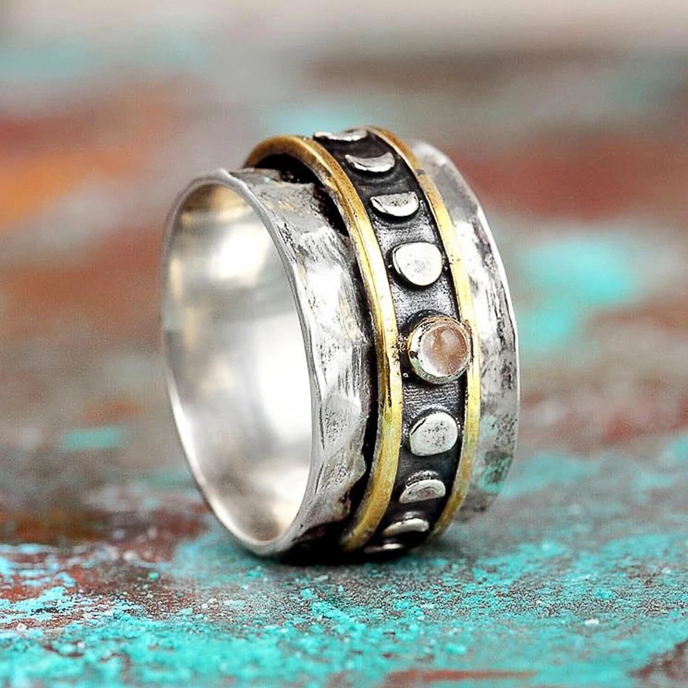 New 925 Silver Vintage Two Tone Party Ring - Picture 4 of 5